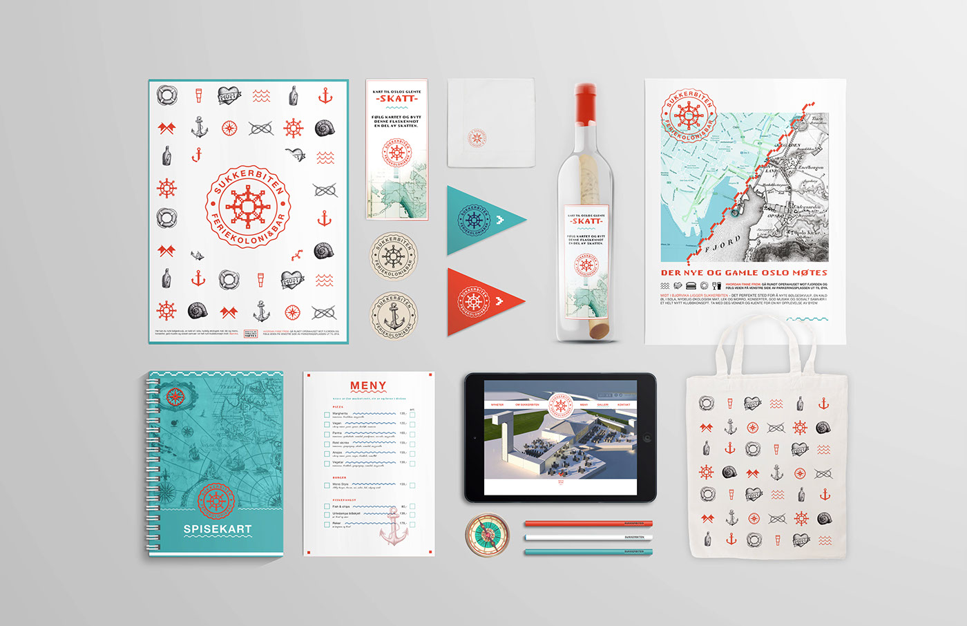 visual identity restaurant bar maritime sea bottle pixels icons Pixel art  Map sukkerbiten seafood fish and chips maritim Sailor