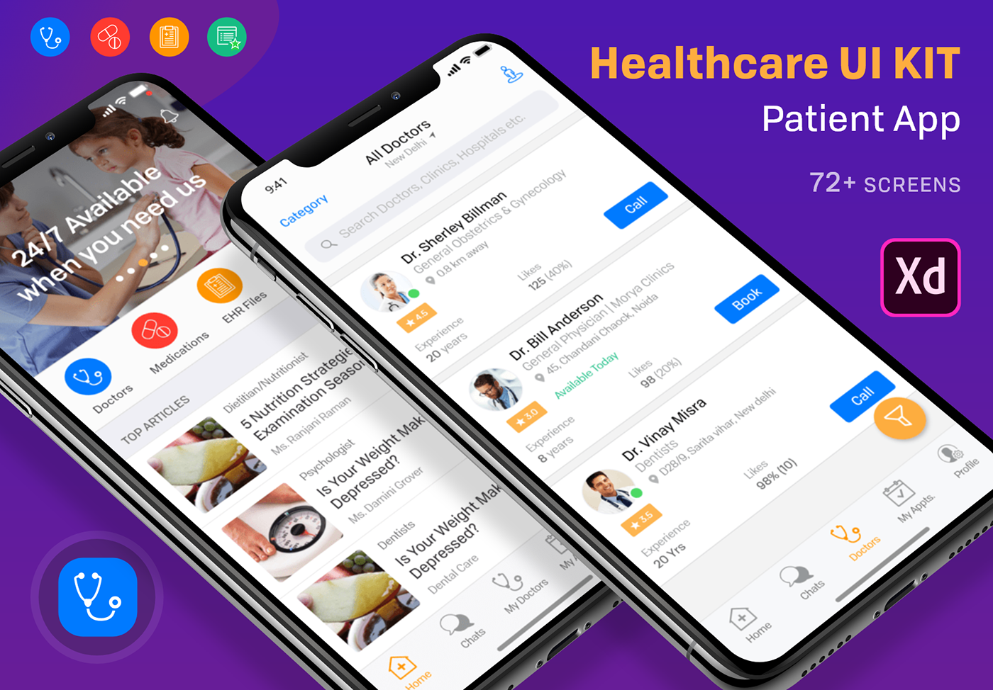 patient app healthcare app Medical app hospital Clinics medicine pill reminder IOS UI kit Healthcare KIT Doctor  app