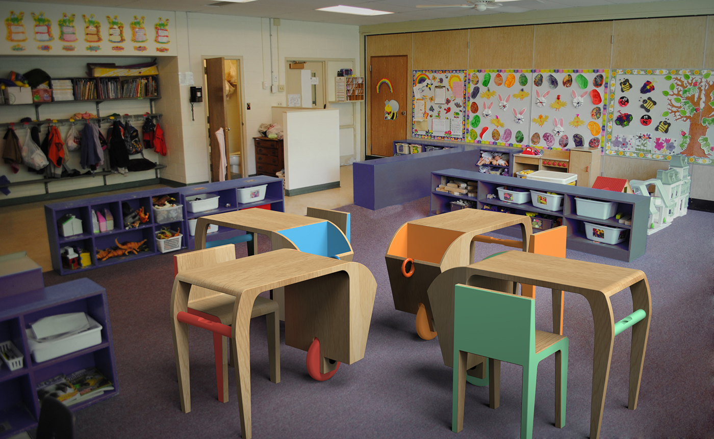 SCHOOL DESK kids furniture classroom interactive Fun table on wheels Render