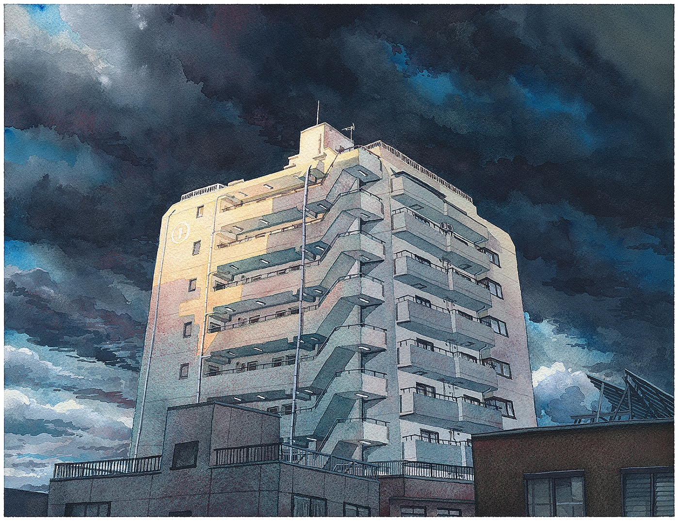 architecture block buildings cinematic city japan Moody night painting   watercolors