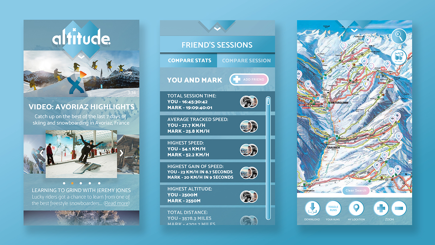 app app design snow sports Snowboarding social social network skiing Booklet mobile showcase