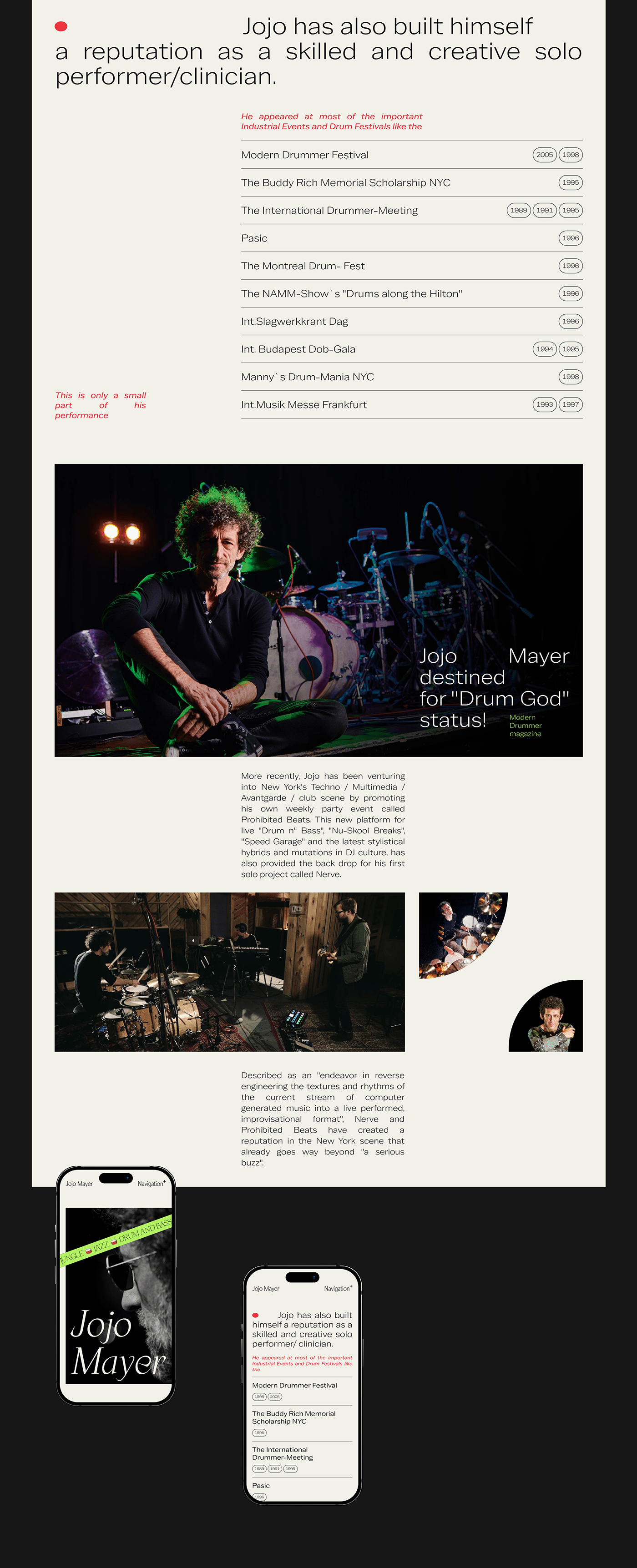 ArtDirection biography Biography of the musician drummer drums jojo mayer longread music Nerve portfolio