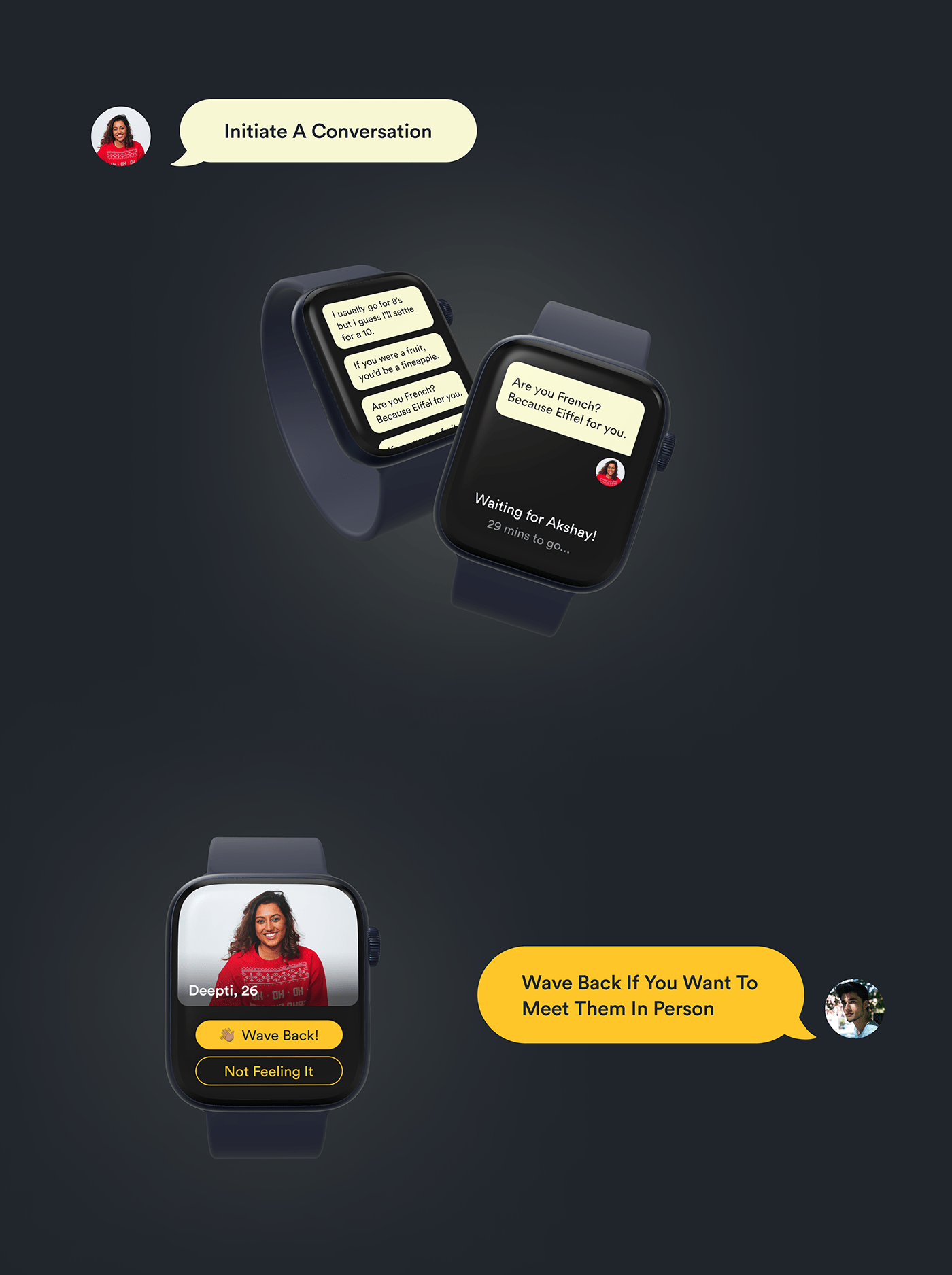 apple watch dating app smart watch bumble Case Study Dating smart watch case study Smart watch design UI/UX watch design