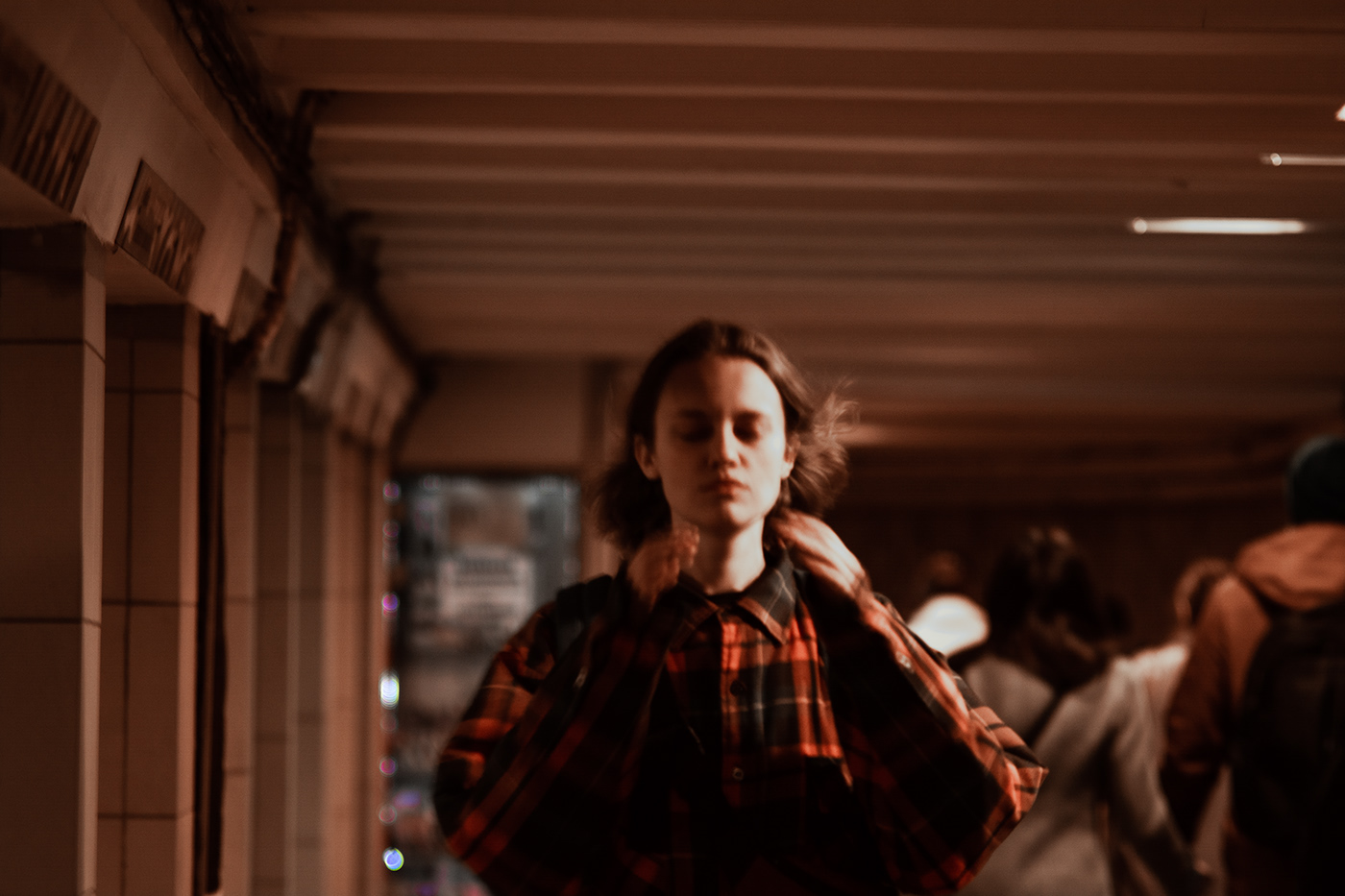 subway underground portrait model woman Fashion  photoshoot Saint-Petersburg street photography red