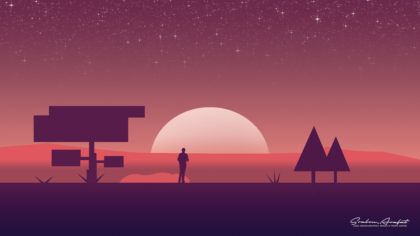 Alone Boy - ILLUSTRATION  boy alone mountine   Sun Srabon Arafat flat Flat landscape Landscape