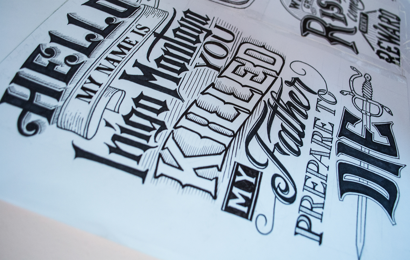 typographic Calligraphy   lettering type t-shirt sketch Drawing  Mural detail words