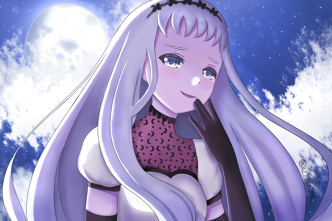 anime Digital Art  art anime style anime girl night albino White elegant
