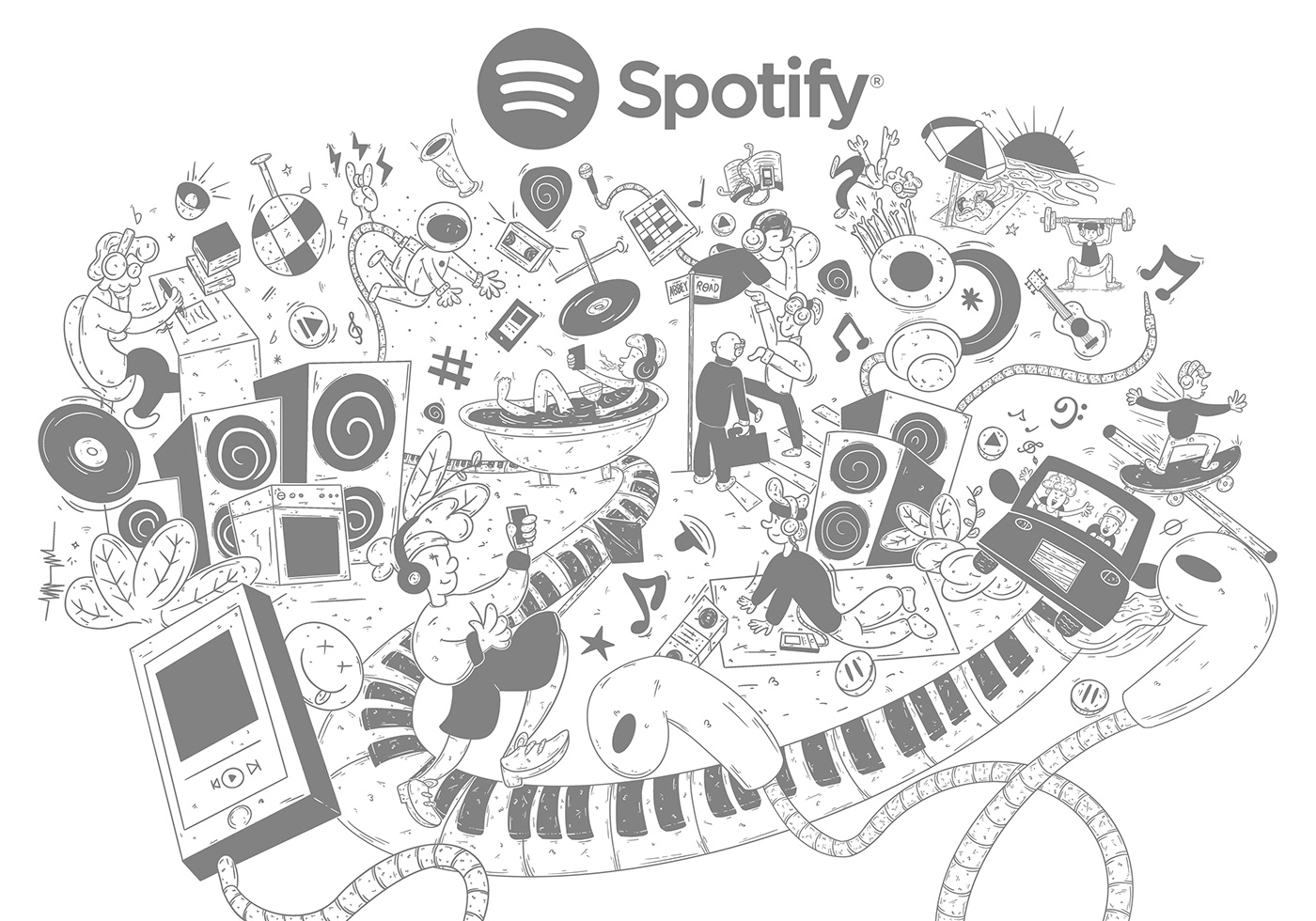 music spotify cover doodle cartoon digital illustration embalagem Packaging publicidade