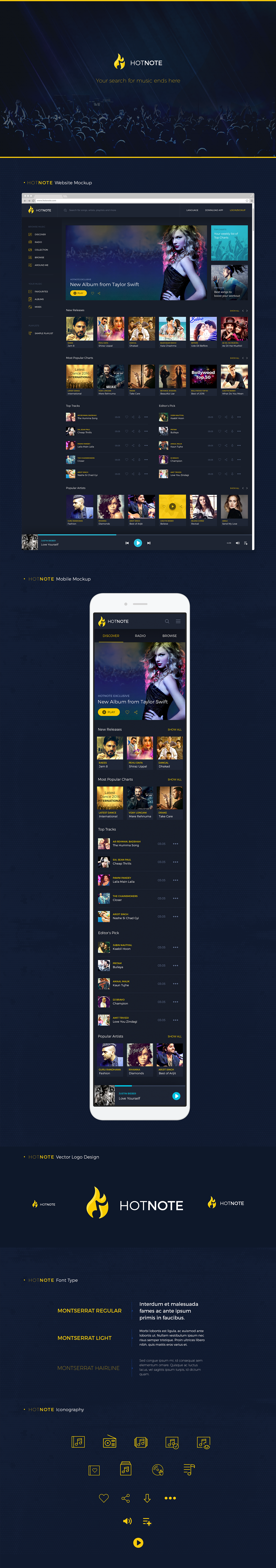 music sound portal homepage design Responsive Design mobile design