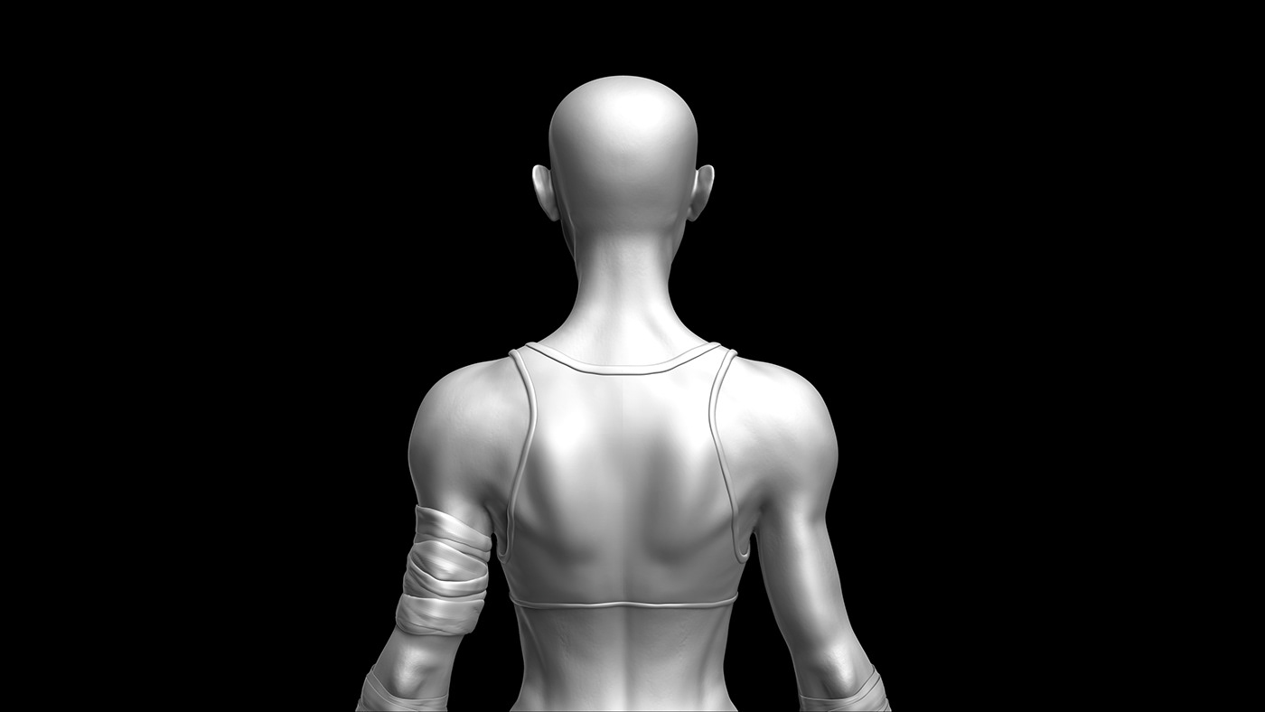 anatomy Character design  Realism 3d sculpting bandage Fighter eyes clothes design hair Dread Hair