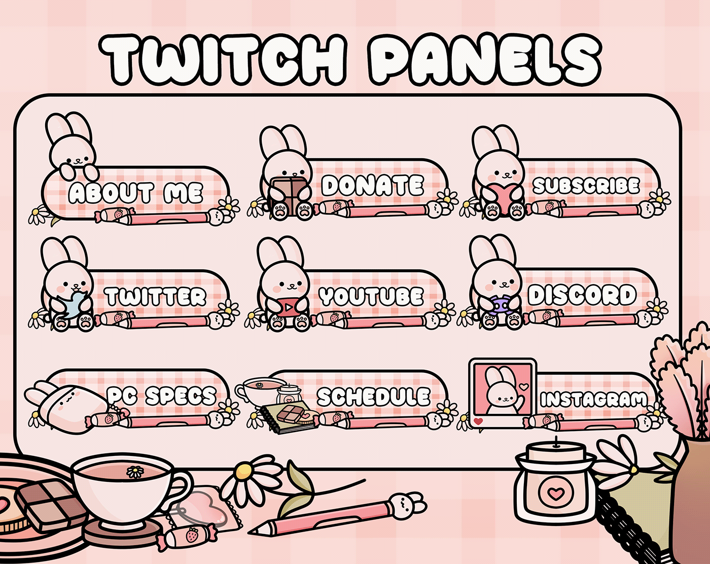 cute nintendo switch Overlay pink pink bunny stream overlay tiwtch overlay twitch design Twitch Panels Twitch Streamer Pack