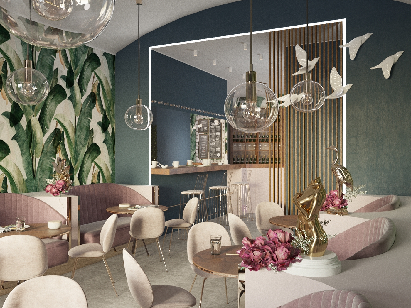 interior design  restaurant cafe tropics jungle Saint-Petersburg