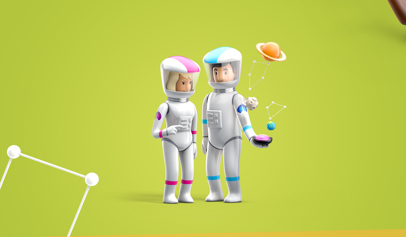 characters Space  3D Render presentation scify astronaut Character cartoon spaceship planet