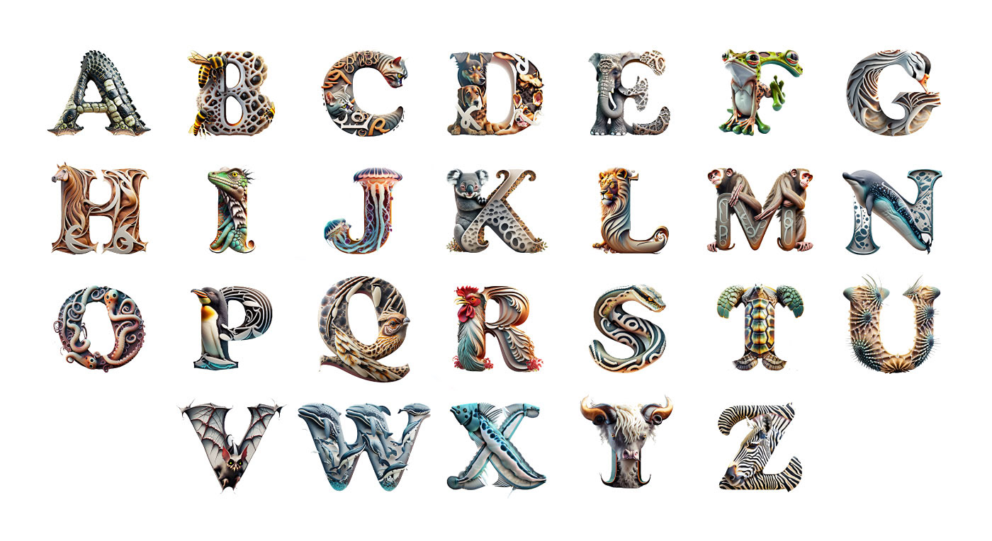 animals alphabet 36daysoftype letters photoshop firefly creative animal ai zoo