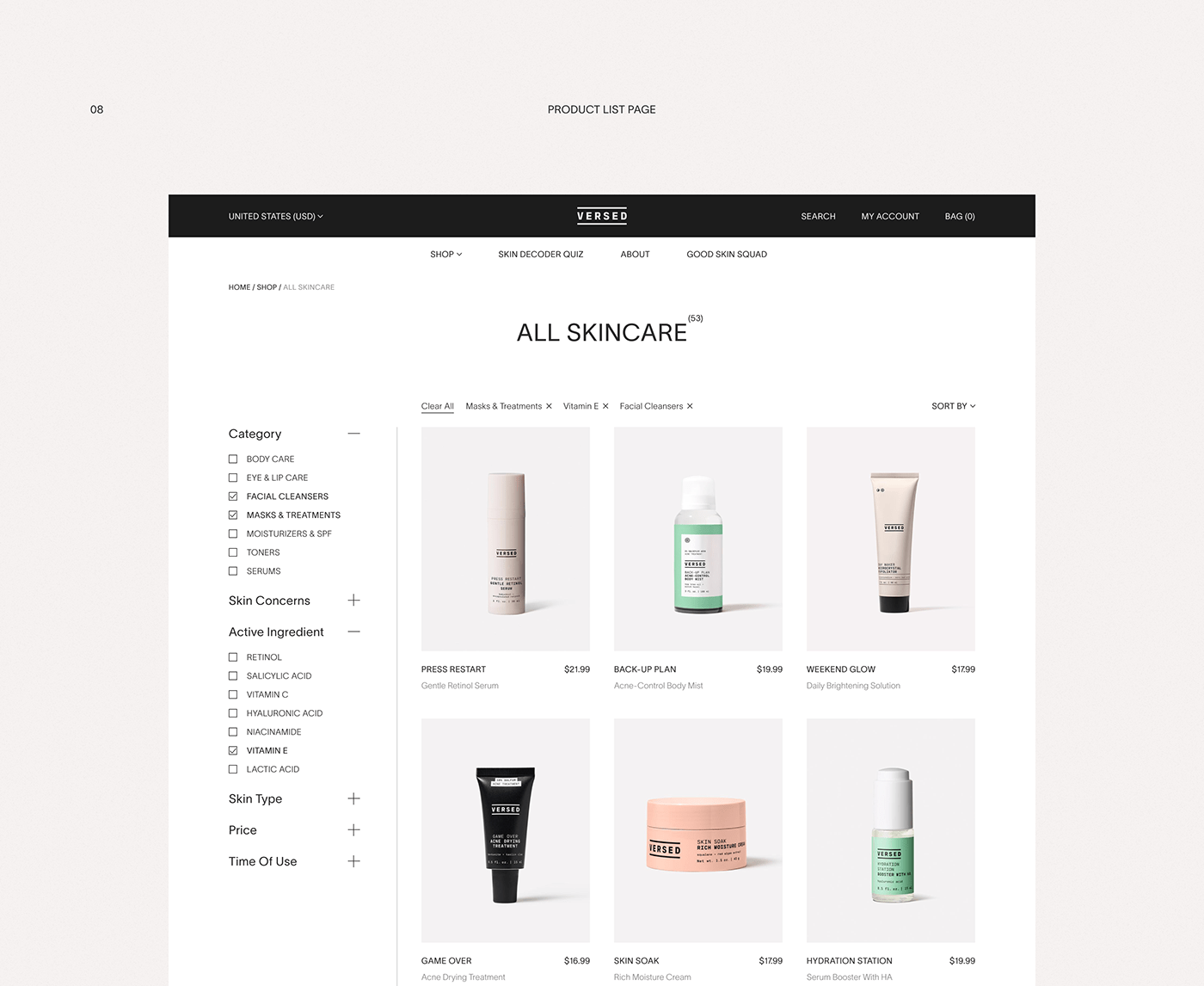 beauty cosmetics Ecommerce Minimalism redesign skincare uiux vegan Webdesign Website