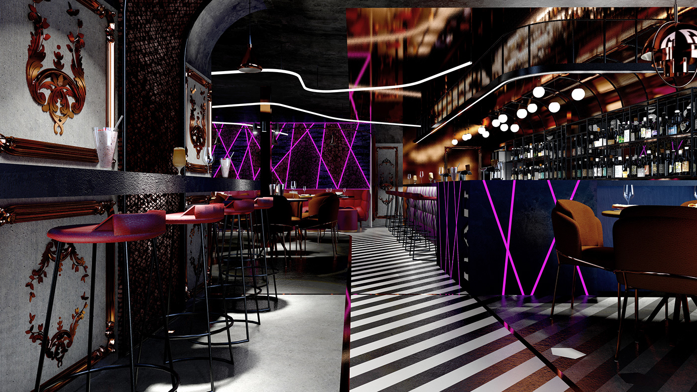 Bar Design nightclub design restaurant design 3d design 3d Visualisation 3D Visualization Cafe design seating design