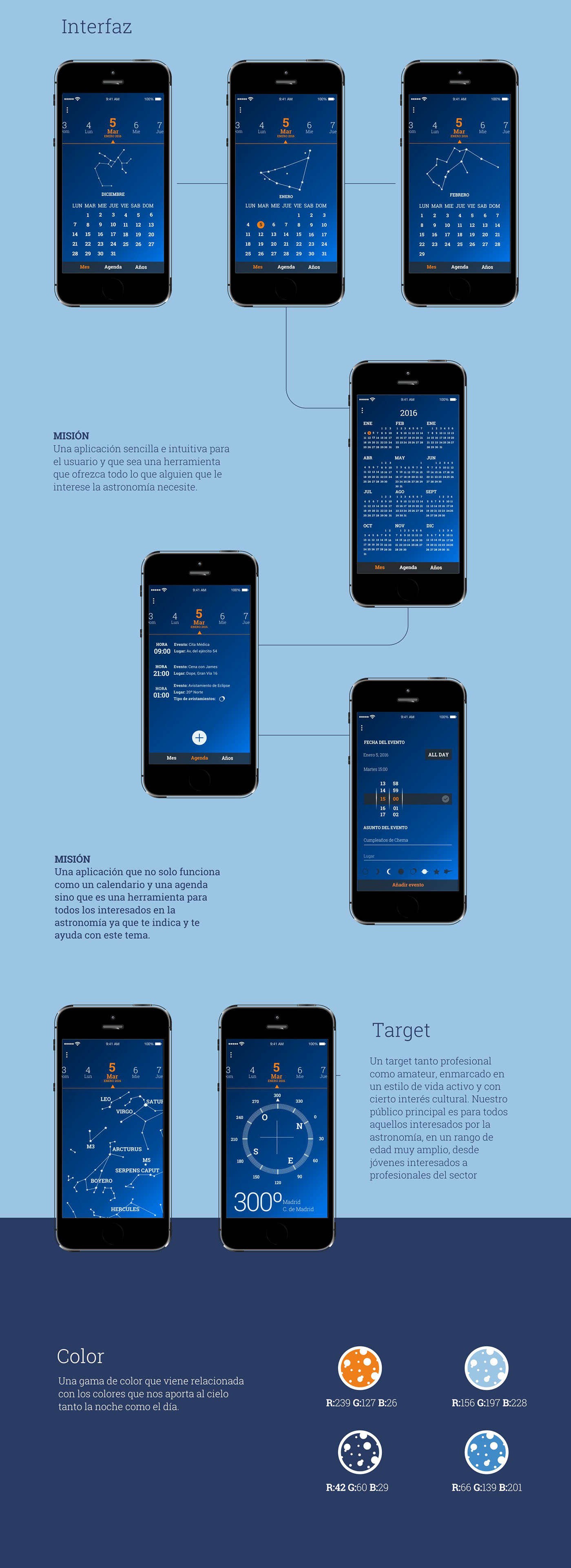 app Interface astronomy calendar design