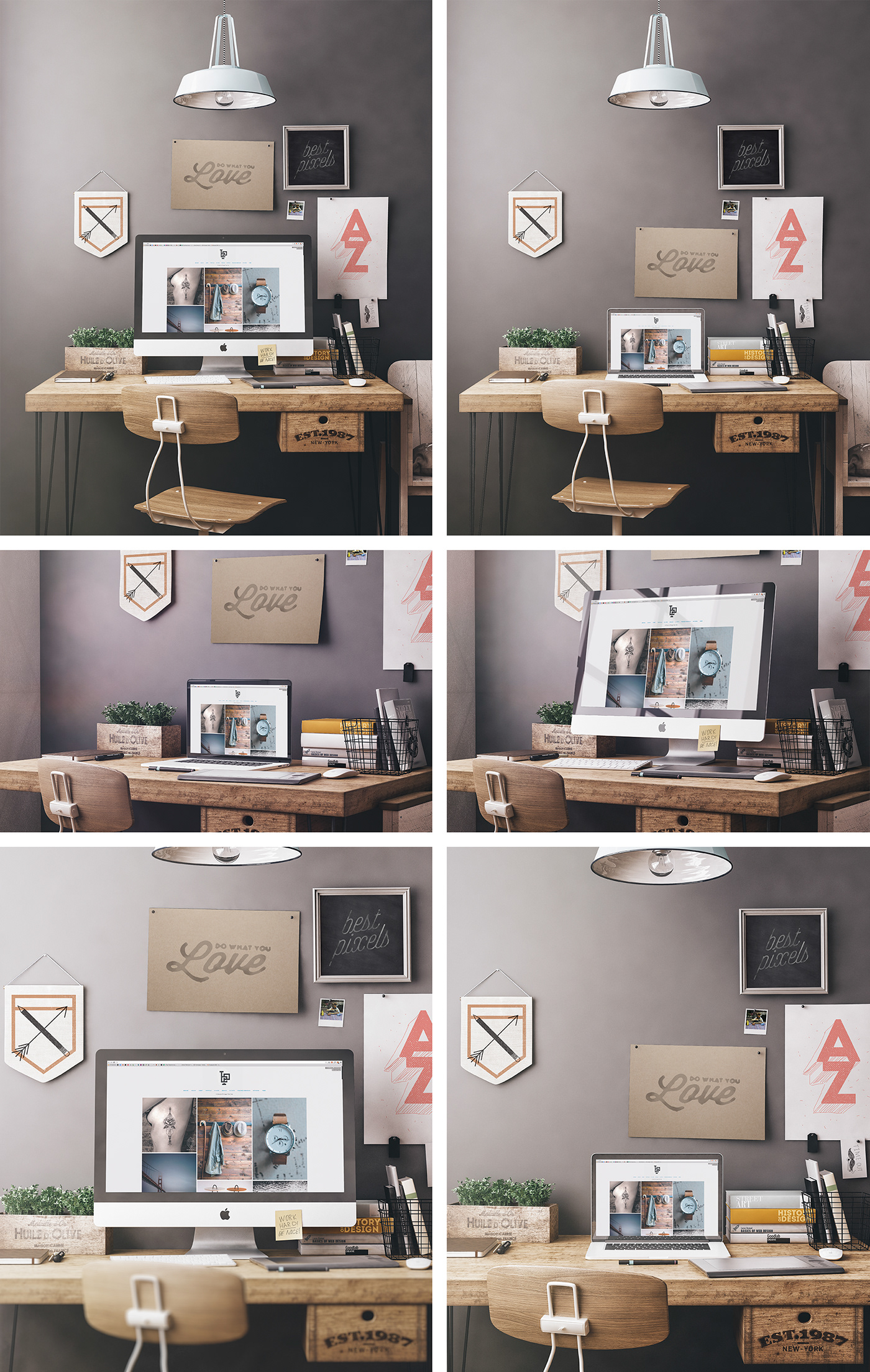 Mockup workspace workplace iMac macbook free mock up poster creative template
