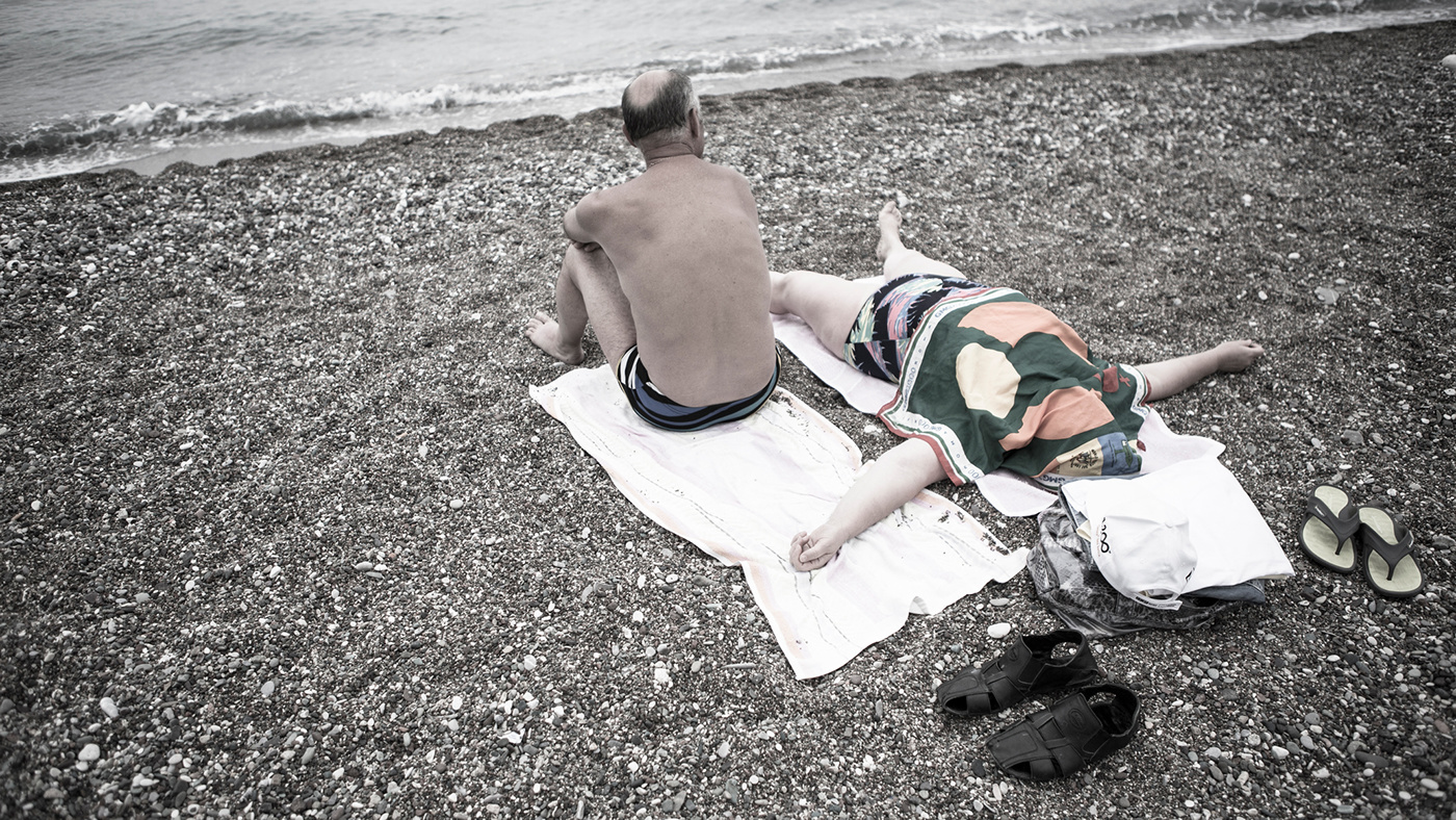 beach montenegro vacation bathing suit Desaturated sea sand Europe sunbathing people at beach swimming friends budva