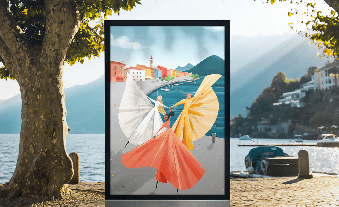 acrobat Ascona dancer Event festival lake poster art print Switzerland tourism