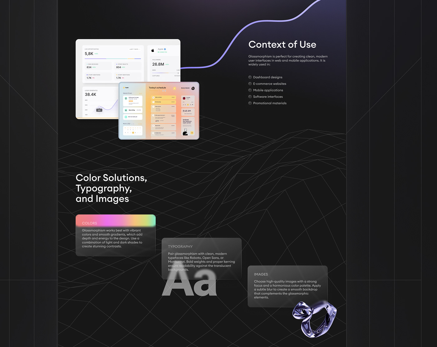 glassmorphism Website design style UI/UX Figma neon grid gradient dark theme glass