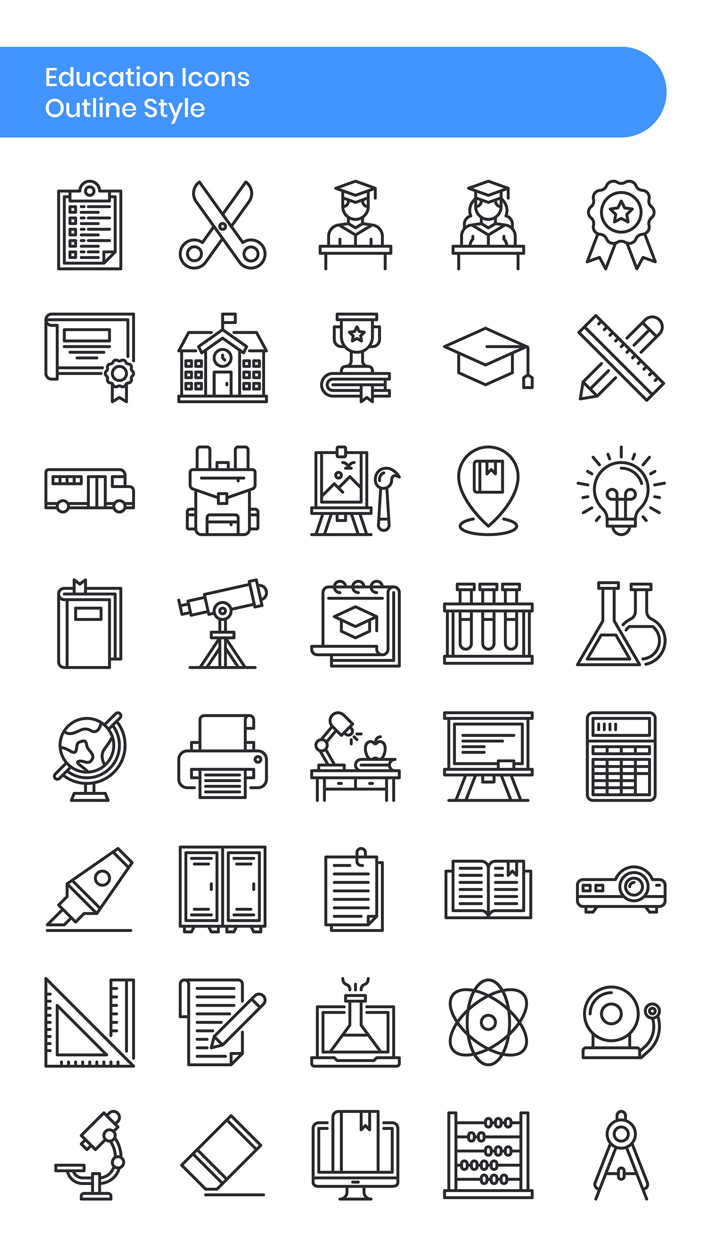back to school Education flat design Icon icon set line outline ui ux Web Web Design 