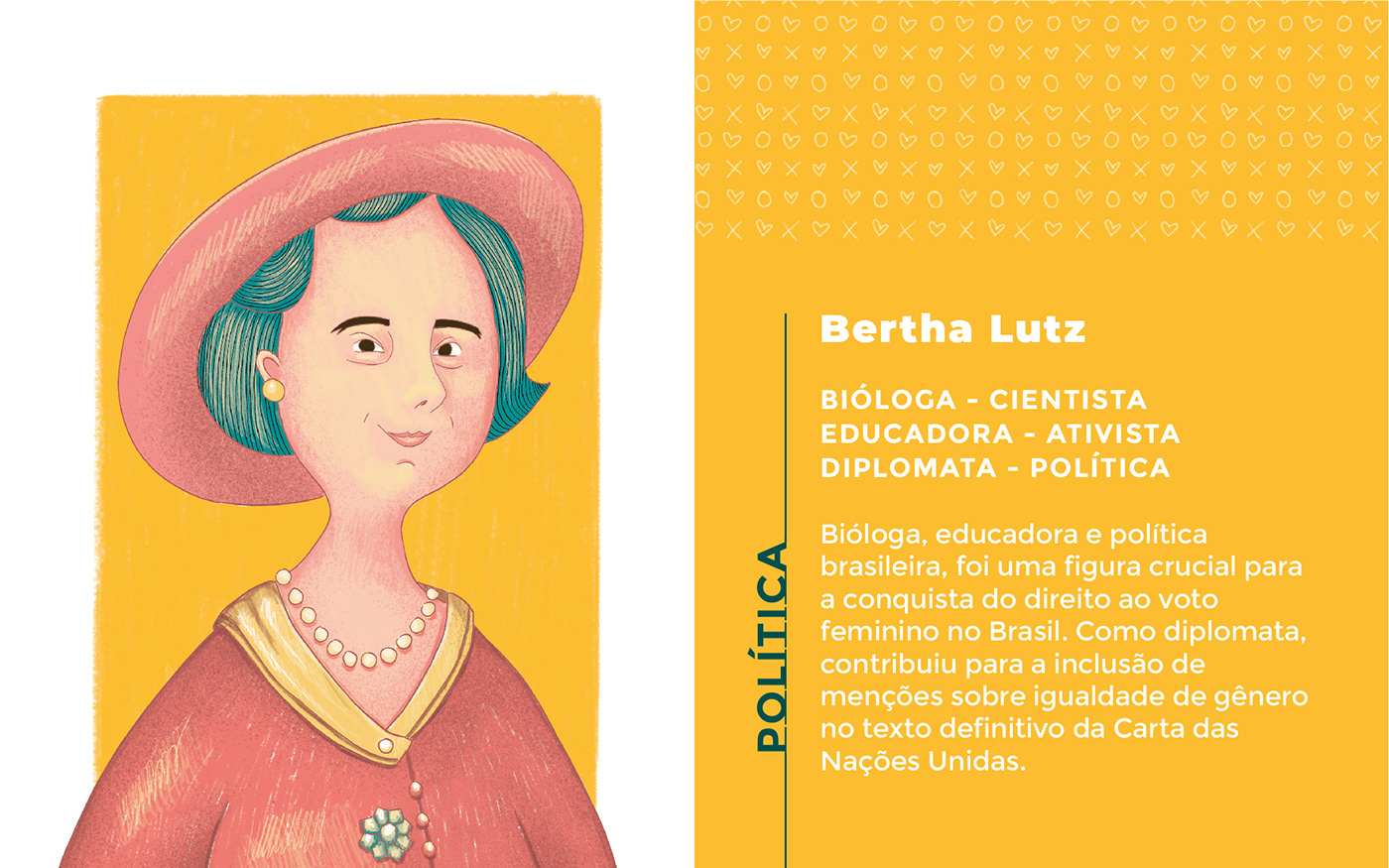 An illustrated portrait of Bertha Lutz, a brazilian scientist and politics 