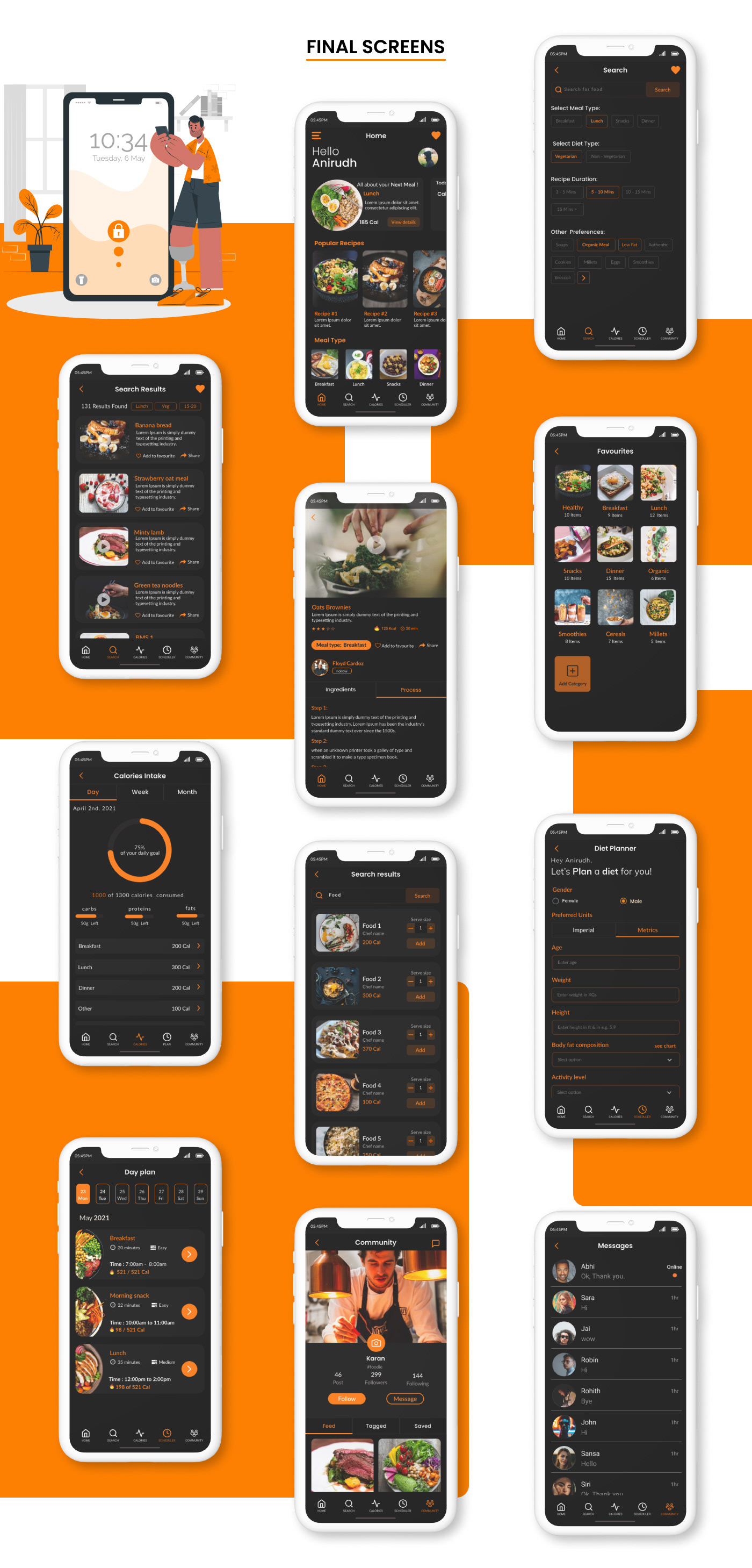 app design Case Study designerrs Figma food apps healthy food nutricook orange recipe recipe apps recipes UI UI/UX UI/UX Case Study User research ux product design 