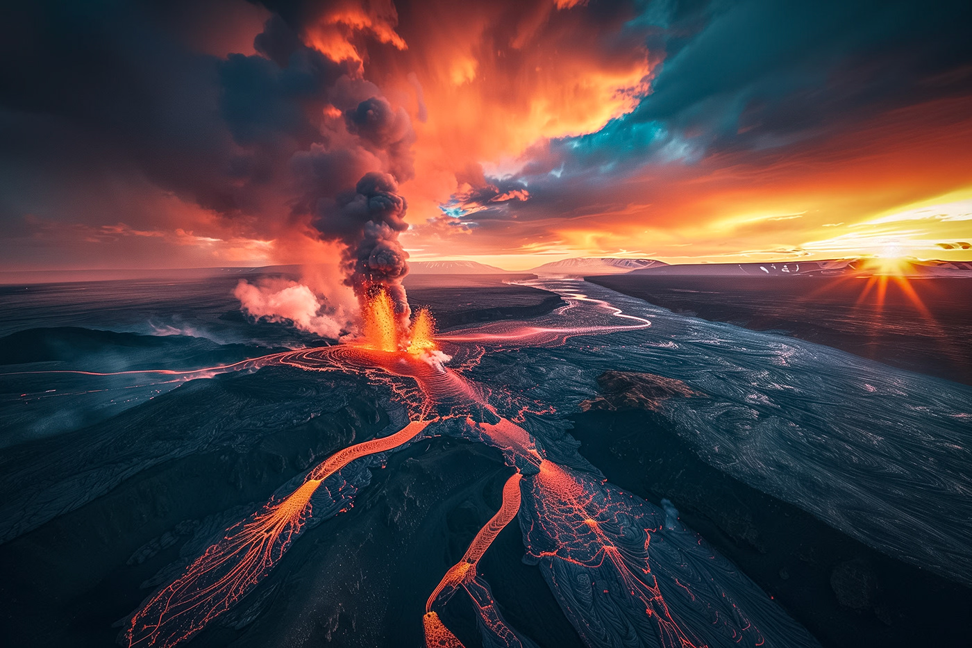 midjourney Ai Art volcano lava iceland sunset eruption Fagradalsfjall Hot