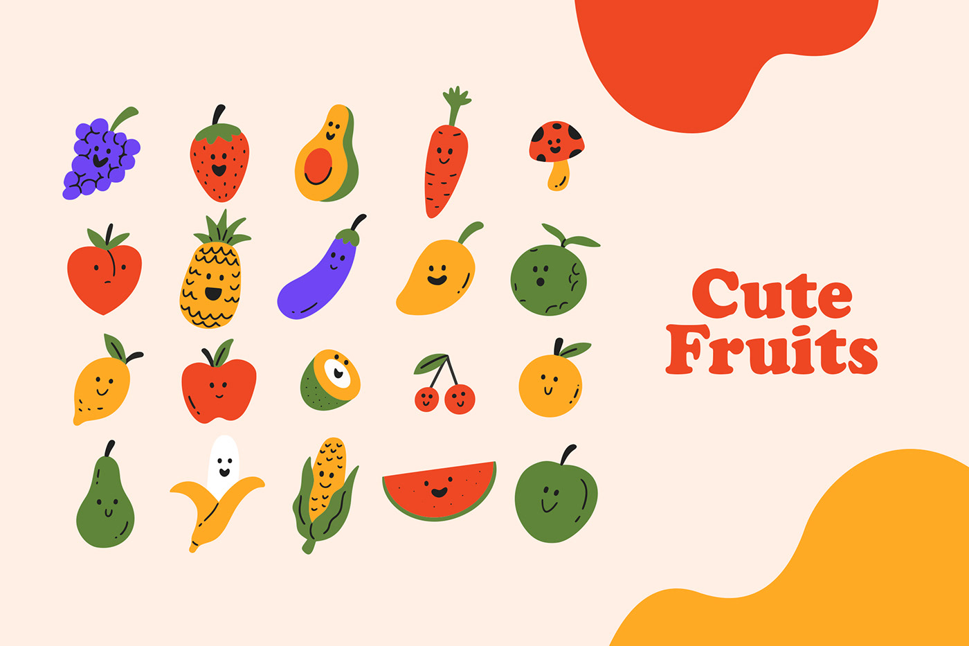 cute clipart ILLUSTRATION  Icon icon set colorful Fruit vegetable social media moods