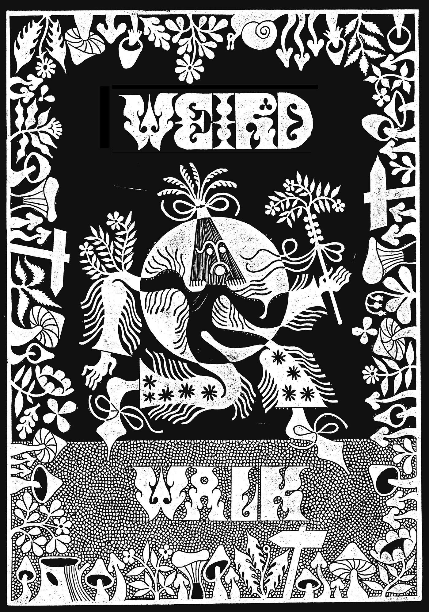 british Folklore ILLUSTRATION  linocut print printmaking psychedelic