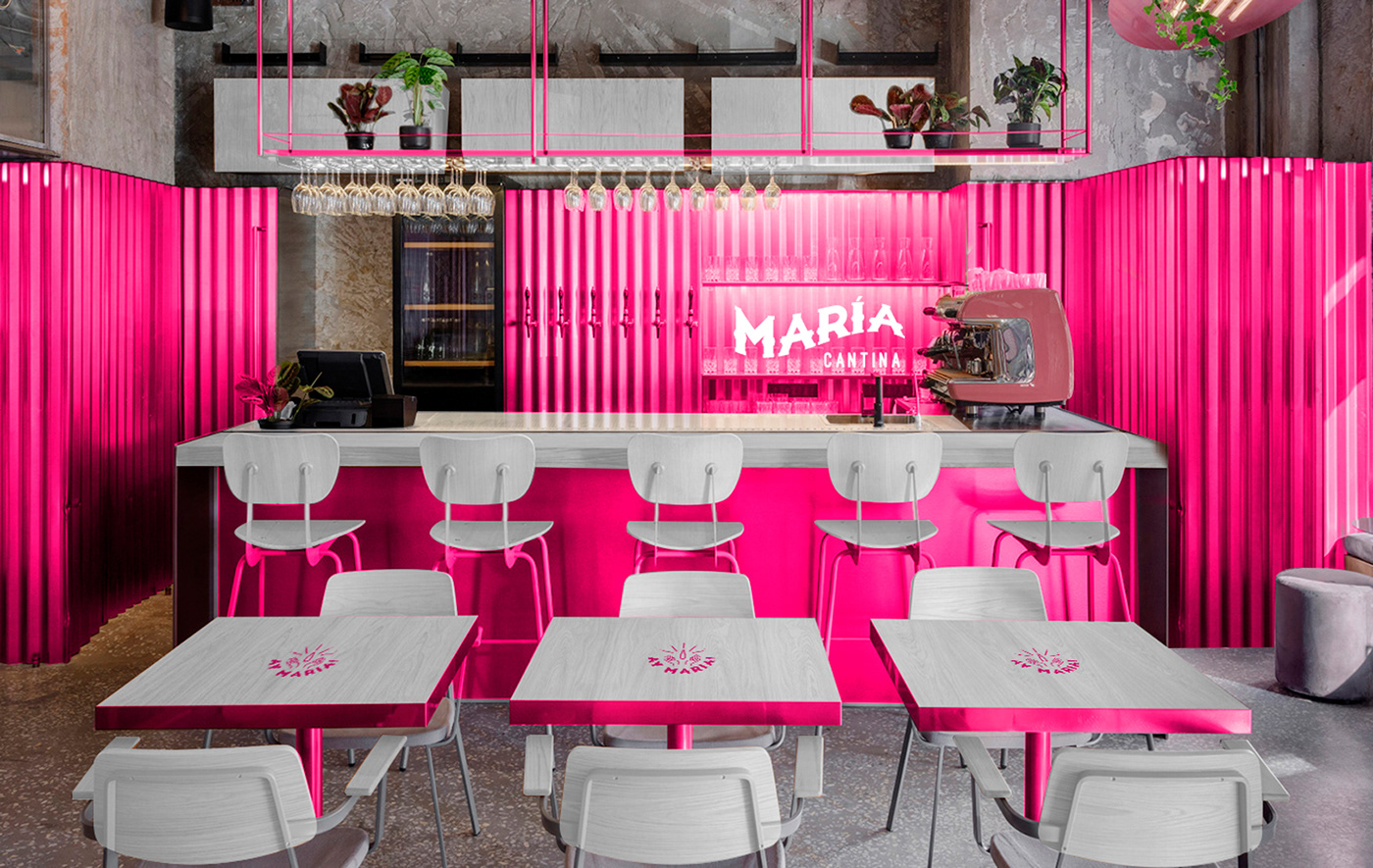 mexican restaurant cantina Food  Mexican Bar Pink Design logo maria Mexicano mexicanfood