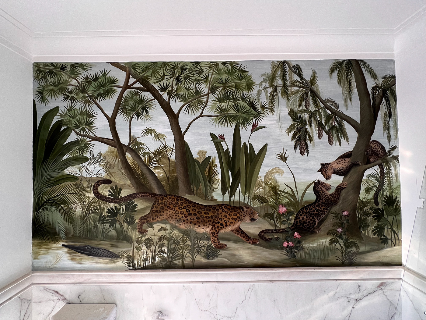 painting   jaguar art Mural Hand Painted Tropical wall art oil paintings Wall Mural tropical painting