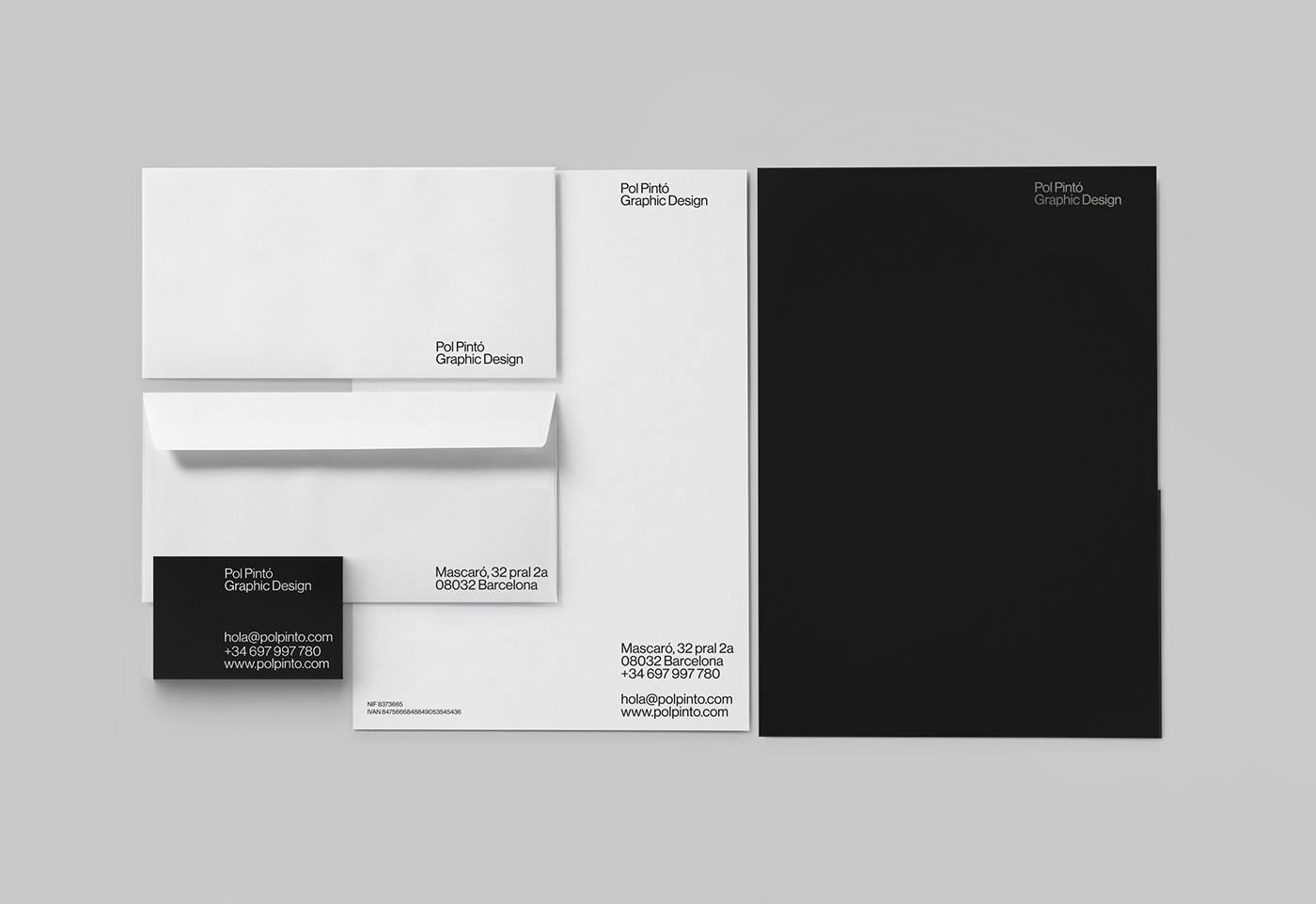 black negre pol pintó PFP disseny helvetica neue haas grotesque bussines cards White swiss design cards brand identity