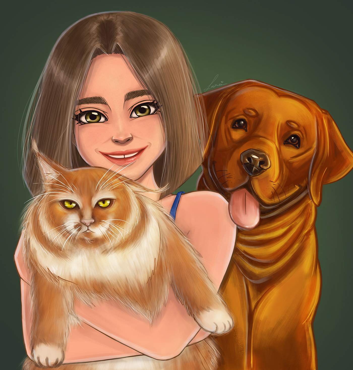 cartoon Cat Character design  comic comission Digital Art  dog family portrait Pet woman portrait