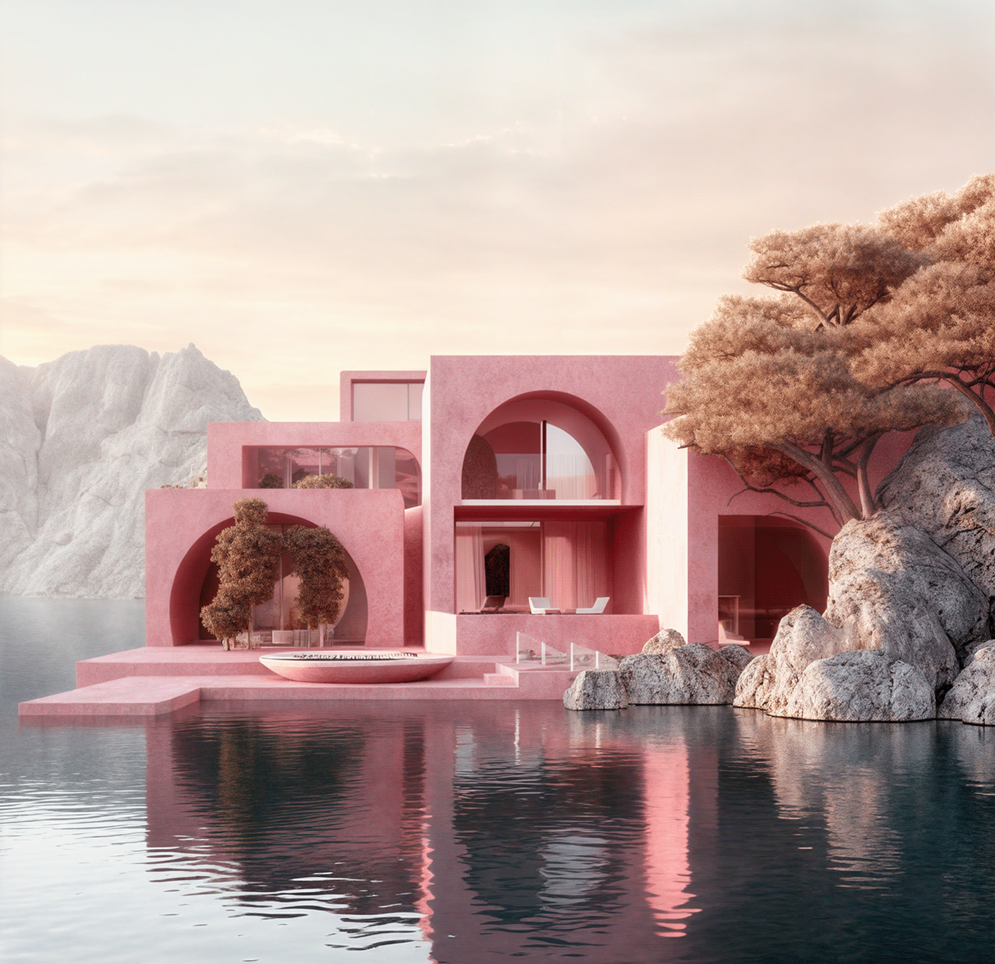 archviz Brutalist Brutalism architecture visualization dreamscape Render architectural design brutalism design pink architecture