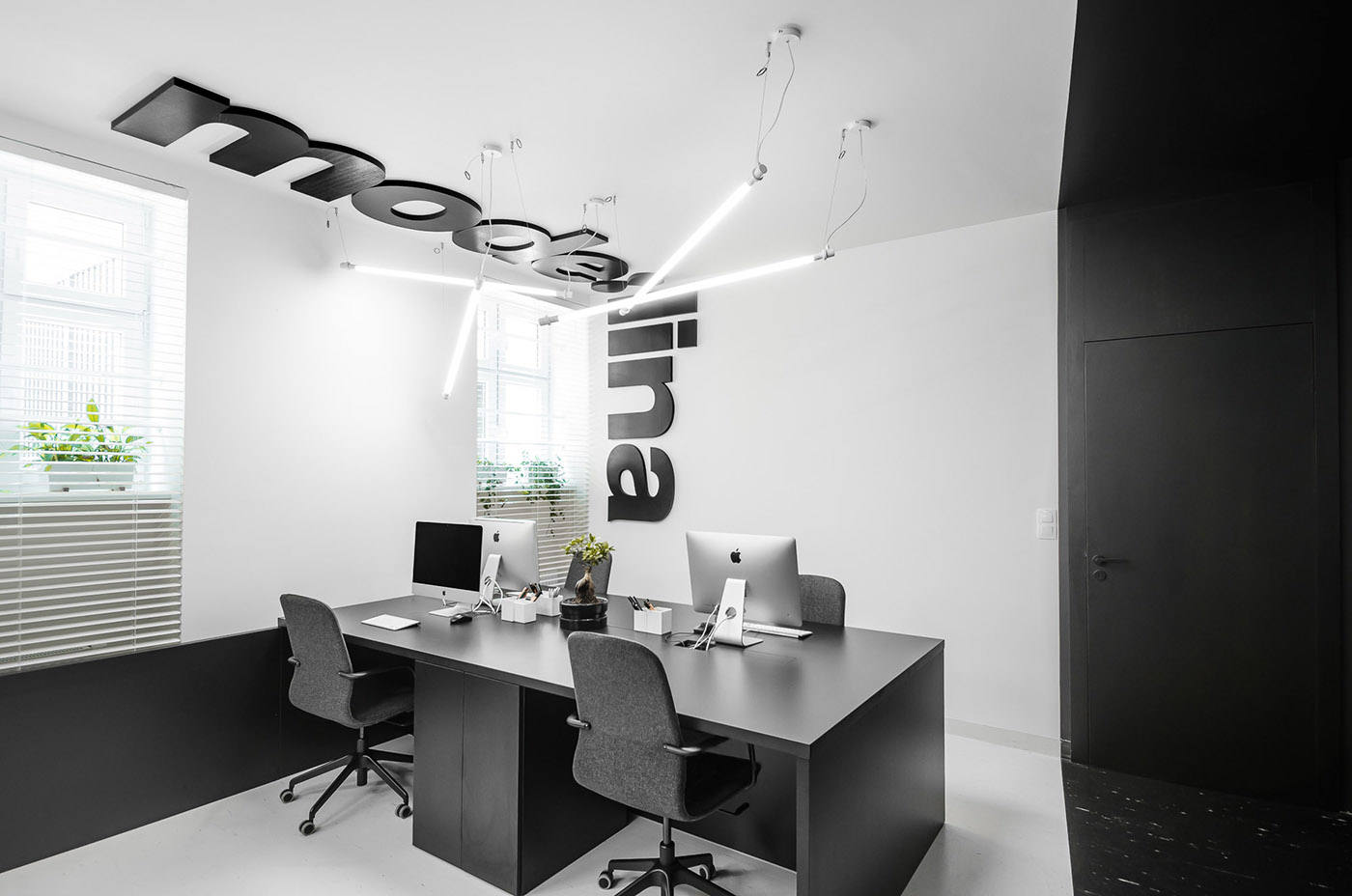 blackandwhite black White poznan Interior Monochromatic Office design workplace poland