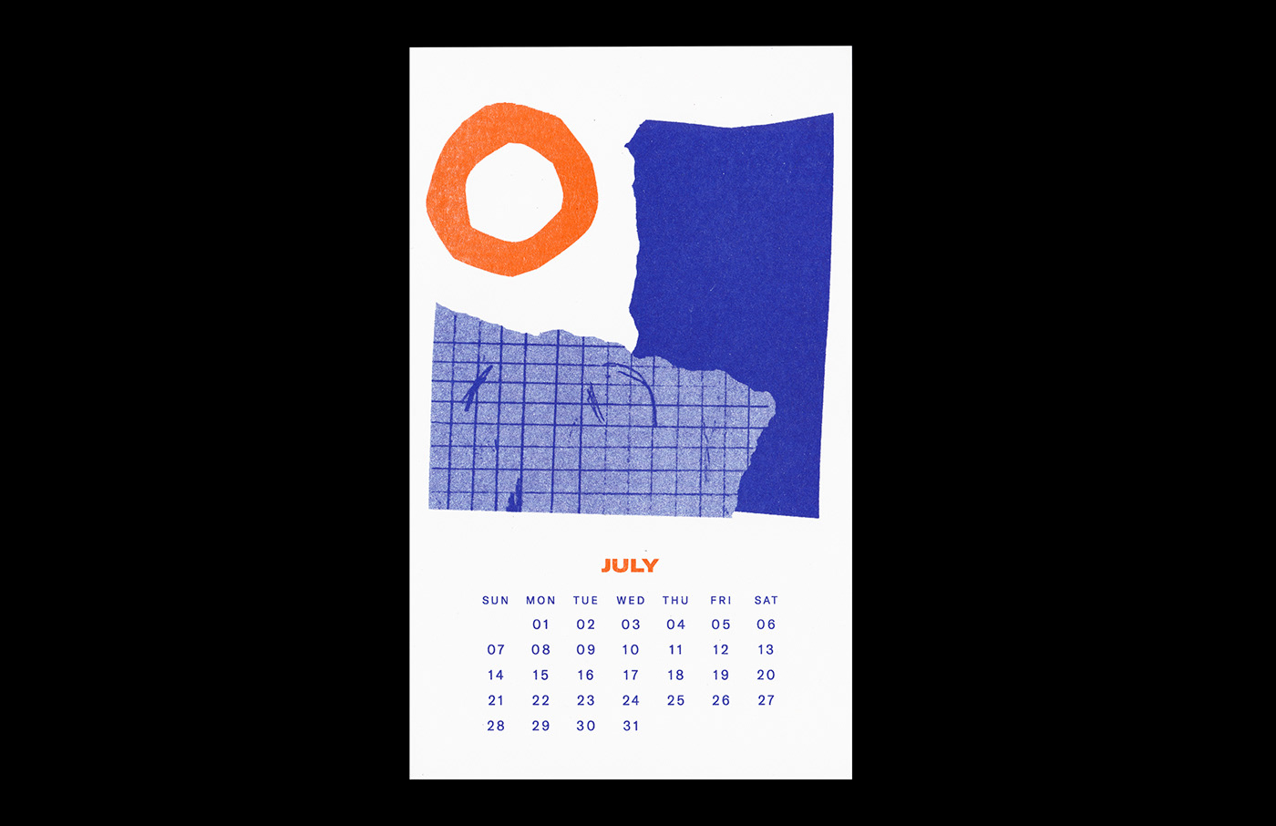 risograph calendar collage 2019 calendar calendrier ILLUSTRATION  abstract Riso cutout shape