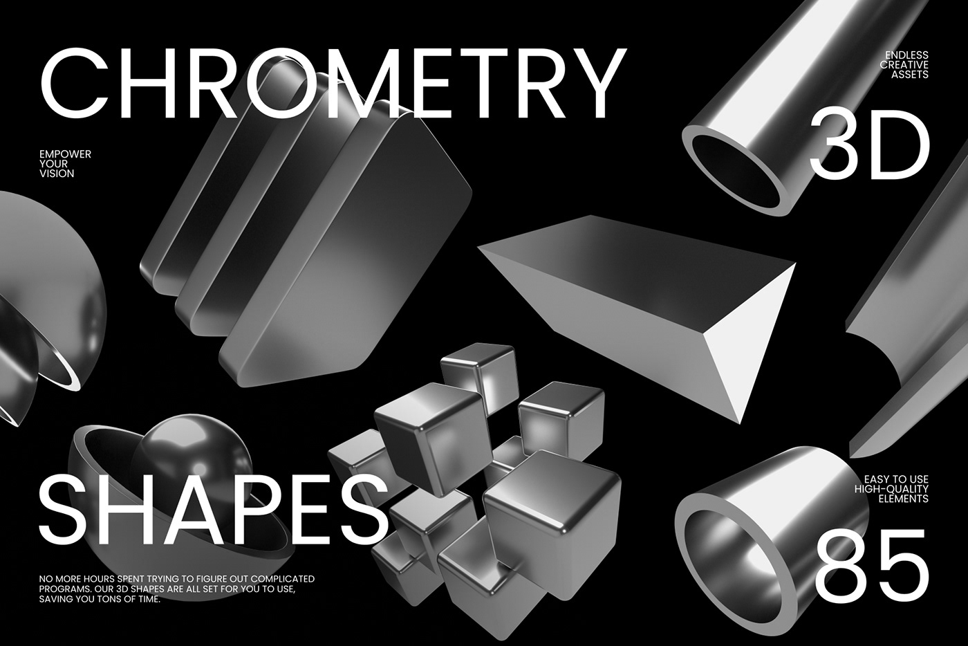 3D 3D illustration geometric chrome assets resources download modern metal silver