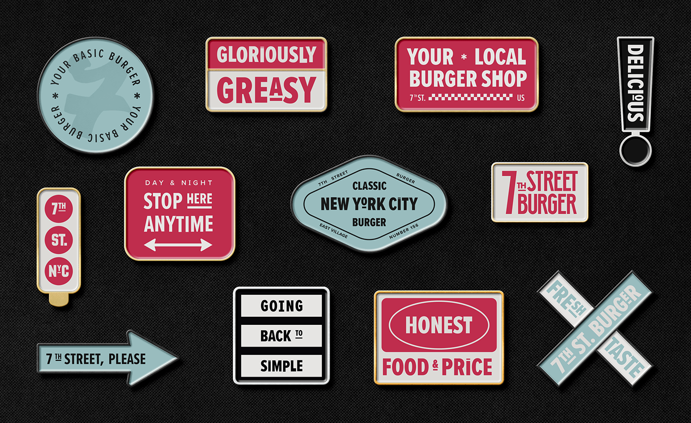 brand identity burger Food  logo Manhattan menu New York Retro vintage simple logo