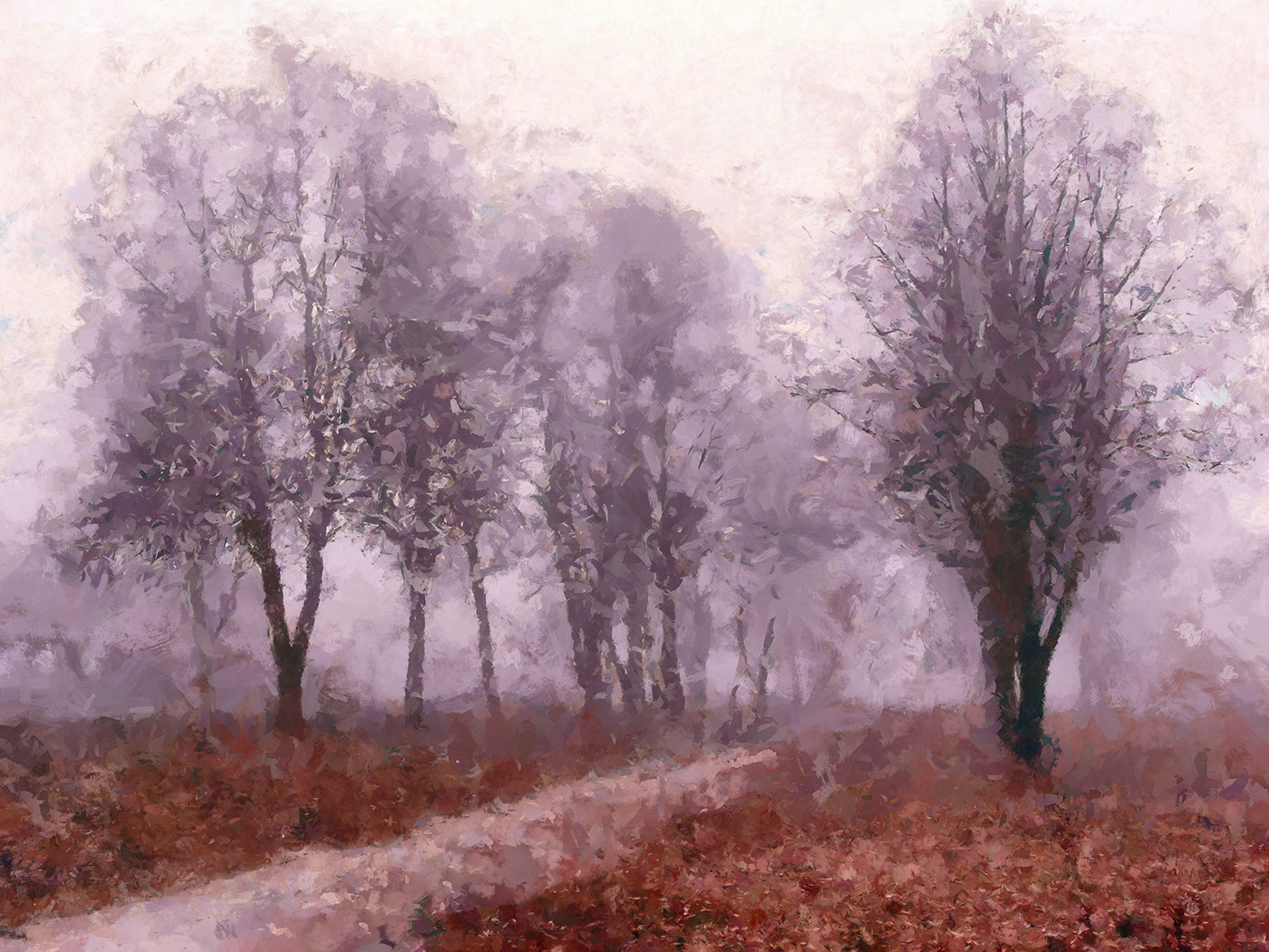 art autumn fog impression inspiration Landscape painting   Park path