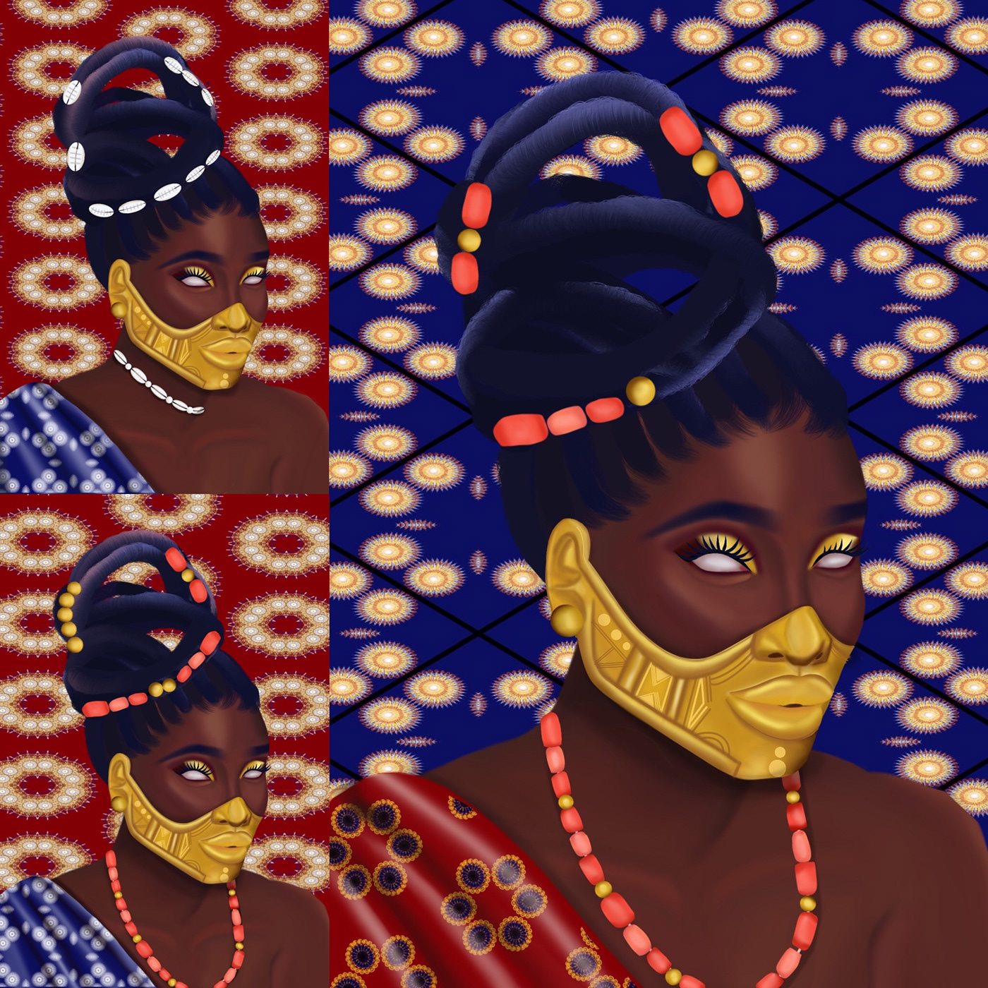 African Art beads black blue yellow
