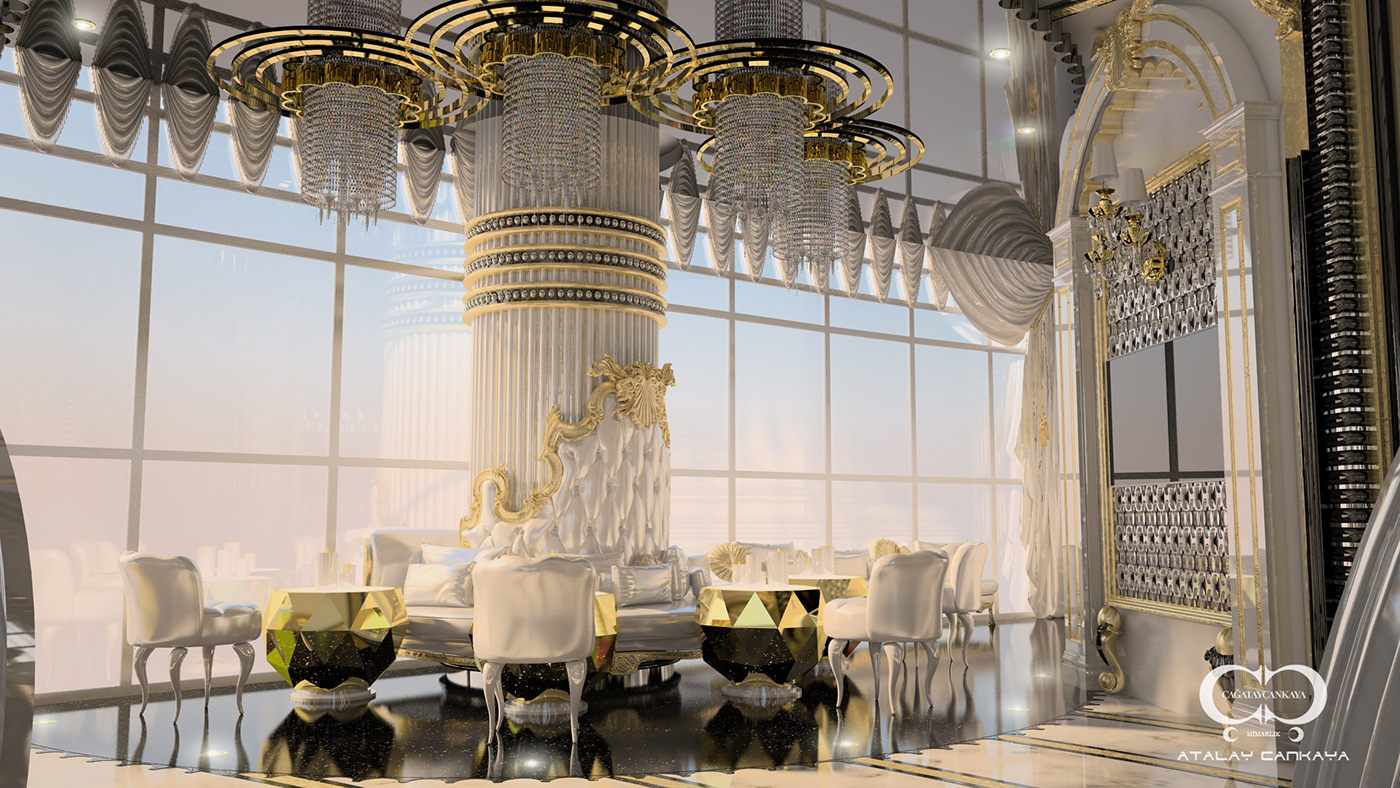 bar cafe restaurant avangarde Classic Barok Space design Style highsociety Elite 3D 3dmax vray Render CGI
