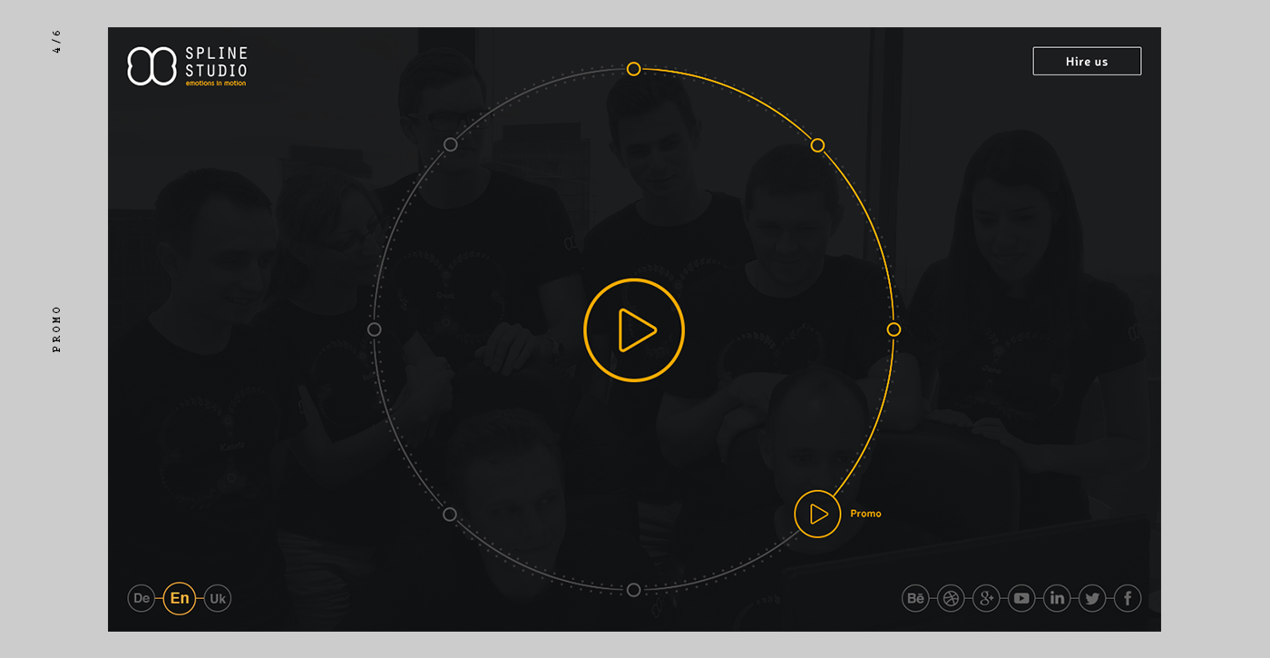 black yellow circle menu Icon dark print background video Responsive interaction logo minimalizm design studio full screen HD