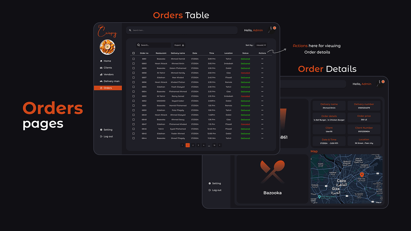 Order pages , for all orders in my app and u can see details of each order.