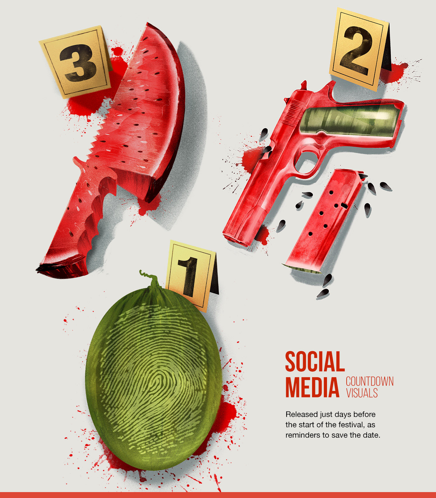 branding  detective illustration digital illustration Event Design famme fa femme fatale film festival noir film noir illustration watermelon