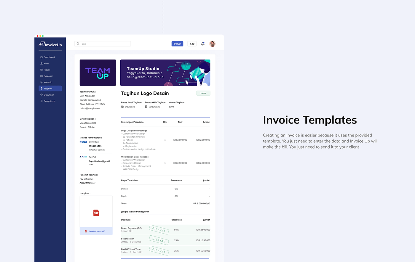 invoice template page for invoice manager dashboard design branding