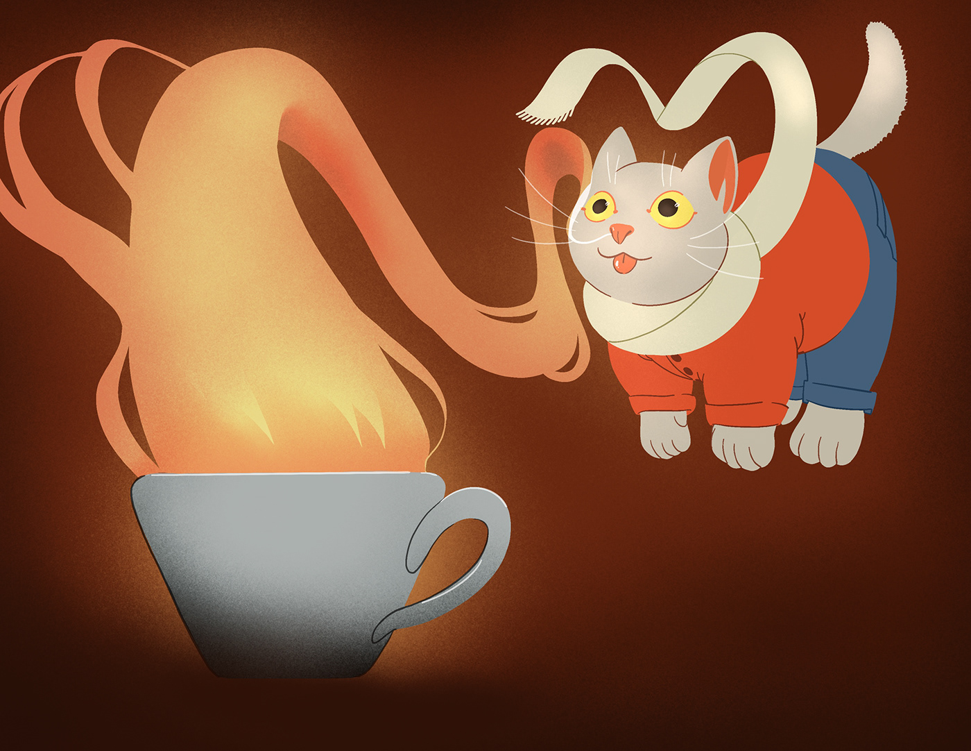 Cat children's illustration Coffee Digital Art  ILLUSTRATION  iPad Procreate
