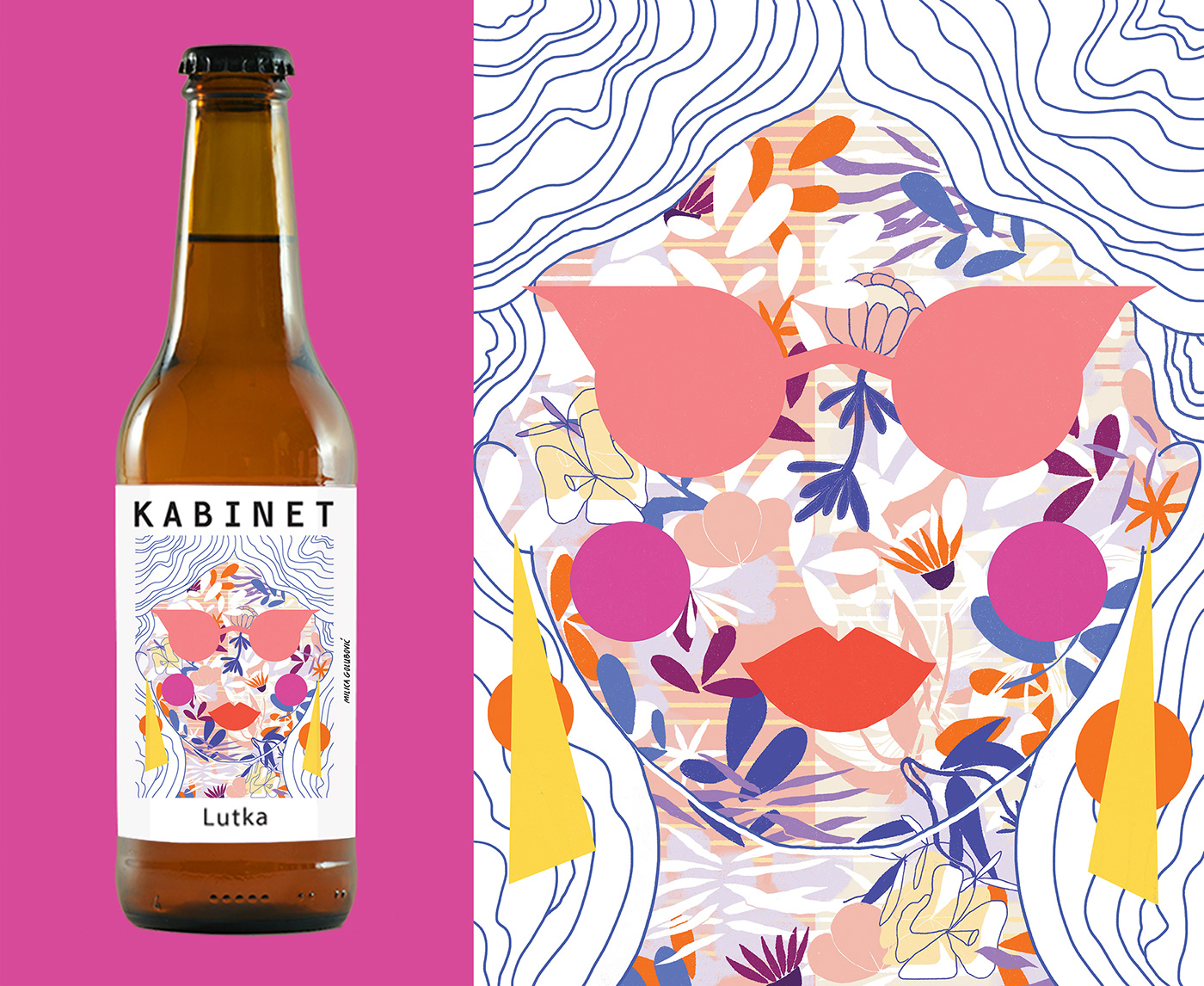 beer label kabinet brewery beer brewery colors face female doll Flora pattern