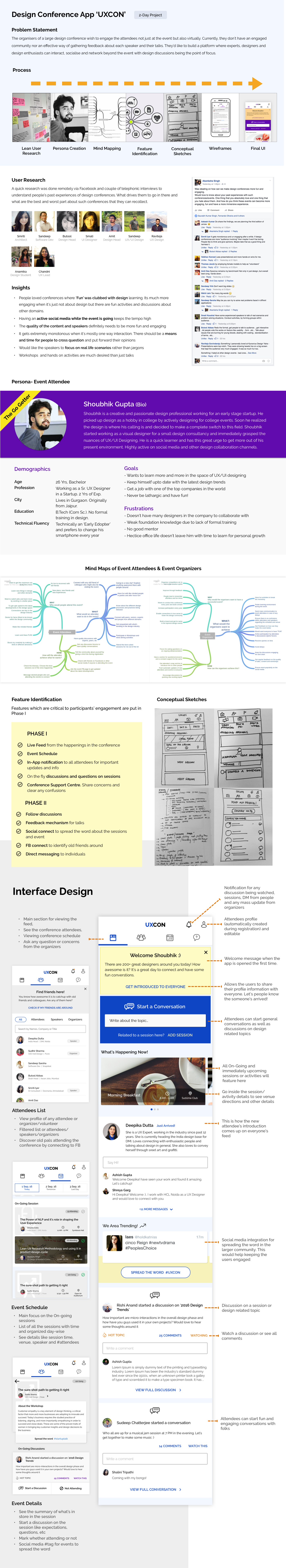 design conference Android App Mobile app UX Research UX design Social app design process prototype personas mind maps